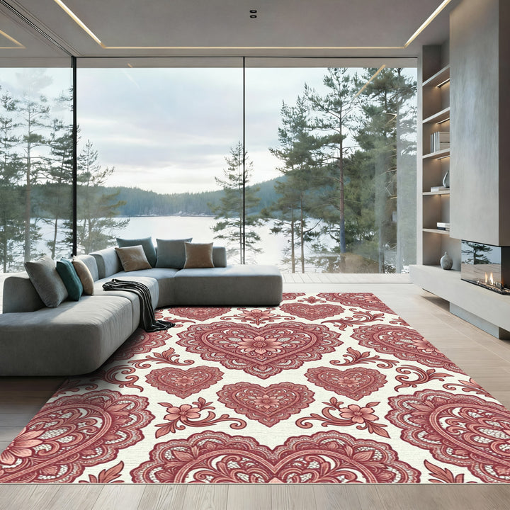Vintage Dusty Rose Heart Medallion Rug
