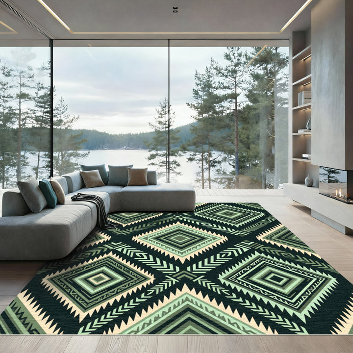 Emerald Green Tribal Medallion Rug