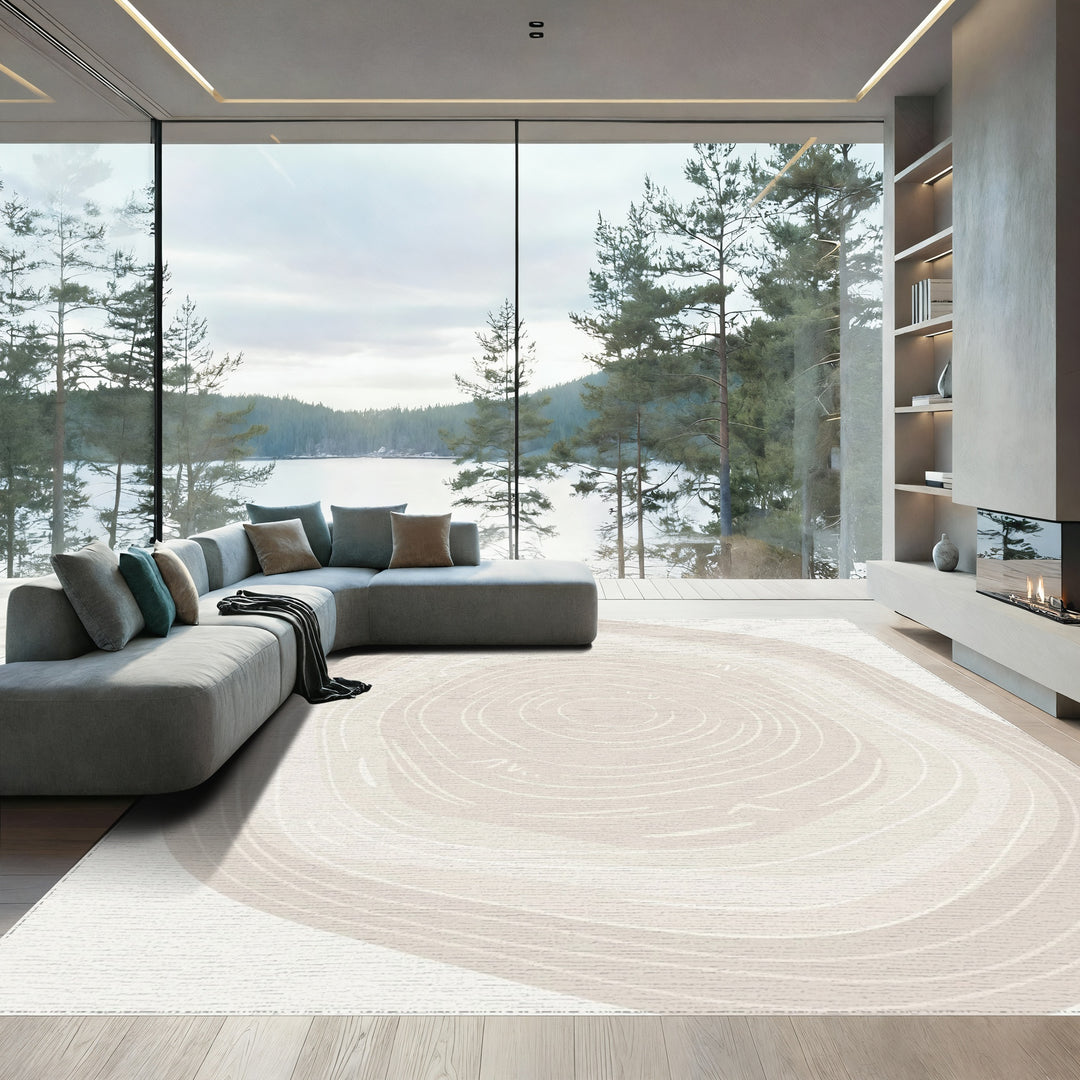 Neutral Cream Organic Abstract Rings Rug