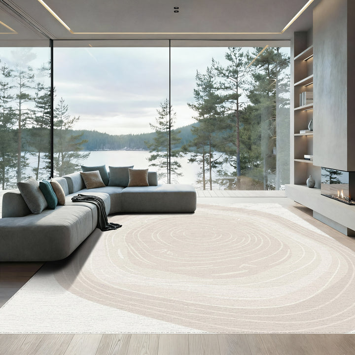 Neutral Cream Organic Abstract Rings Rug