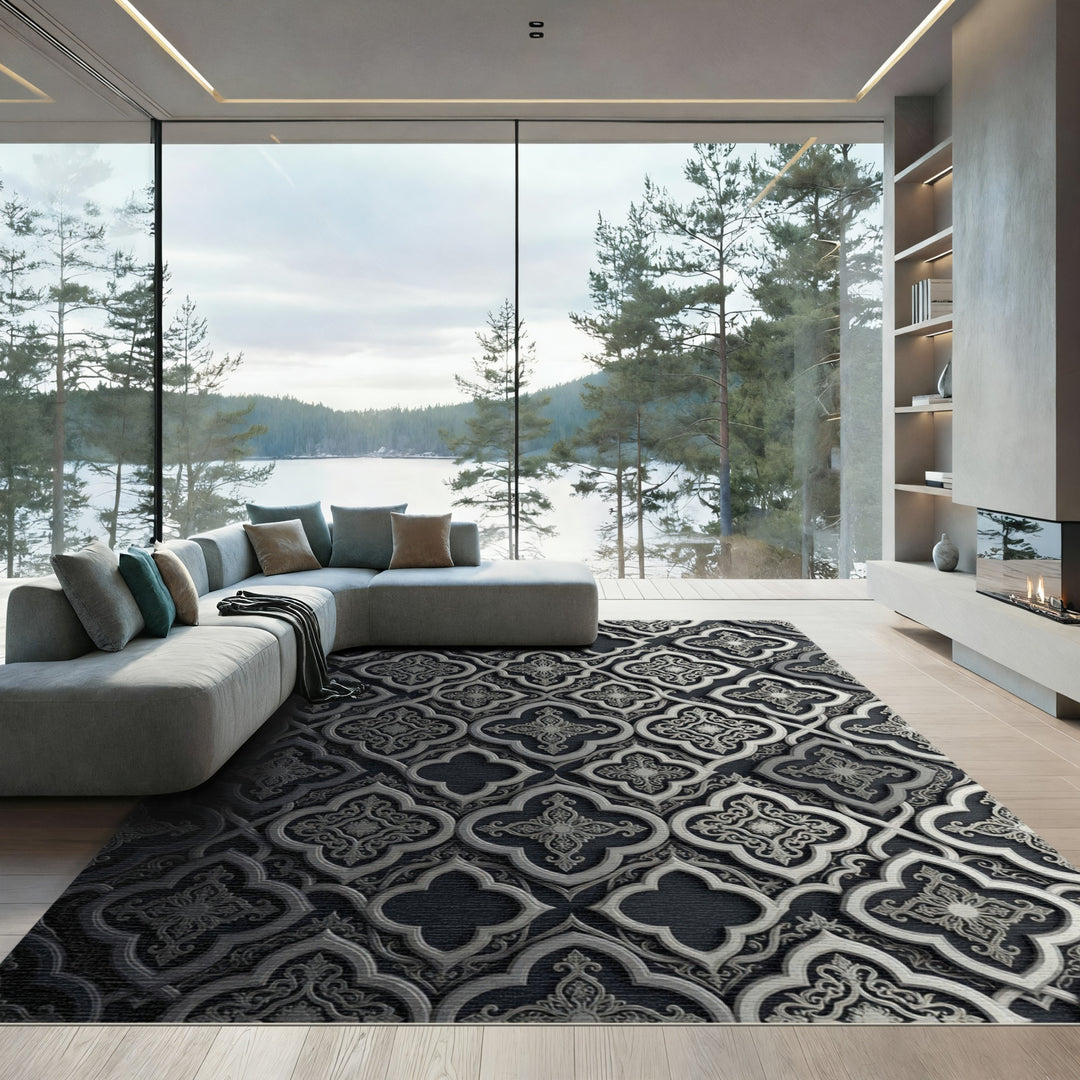 Elegant Quatrefoil Arabesque Relief Rug