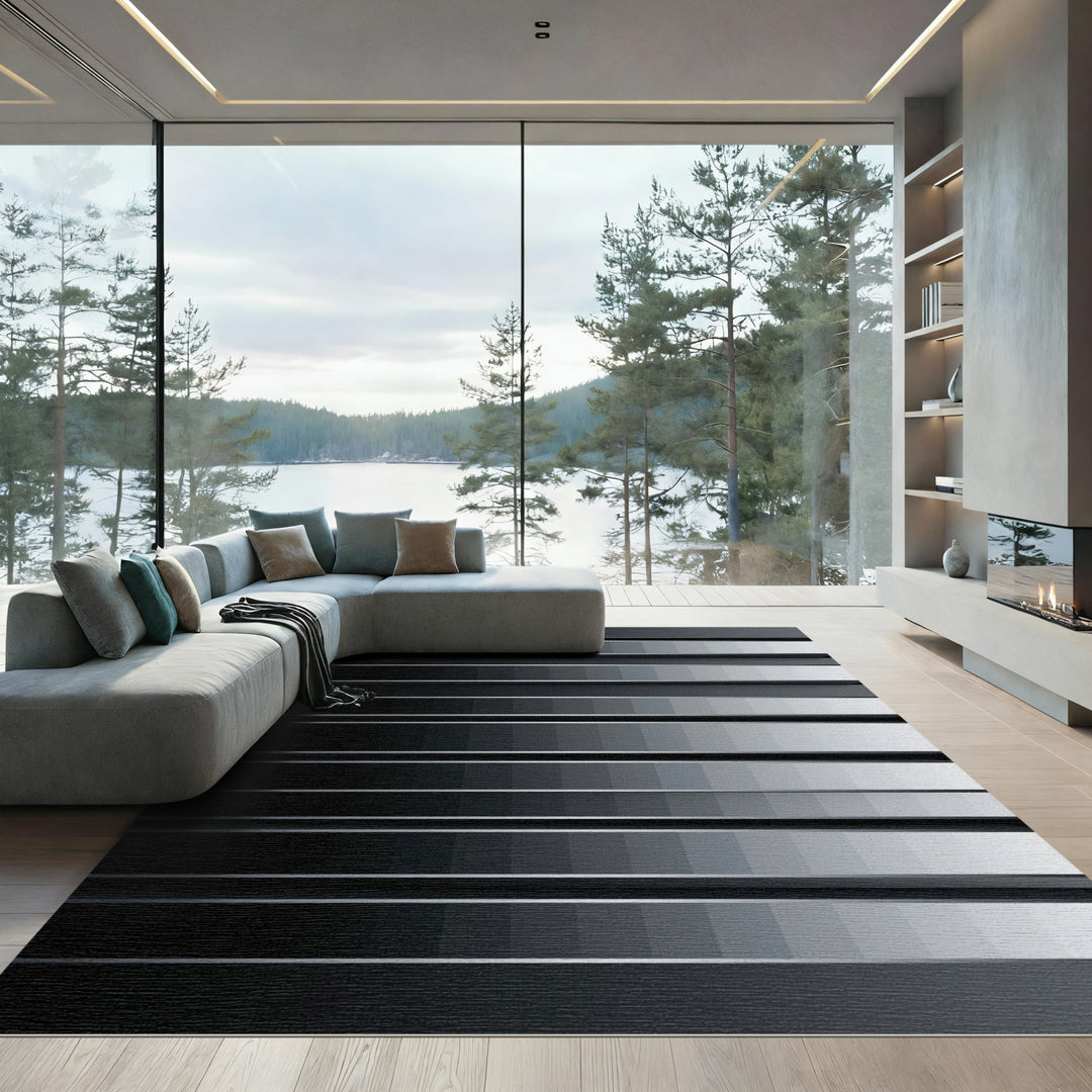 Monochrome Gradation Linear Stripes Rug
