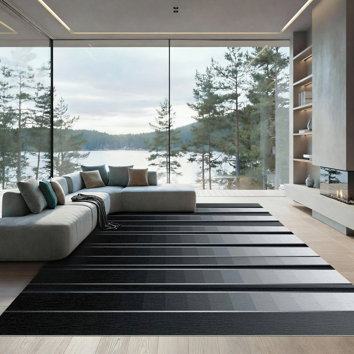 Monochrome Gradation Linear Stripes Rug