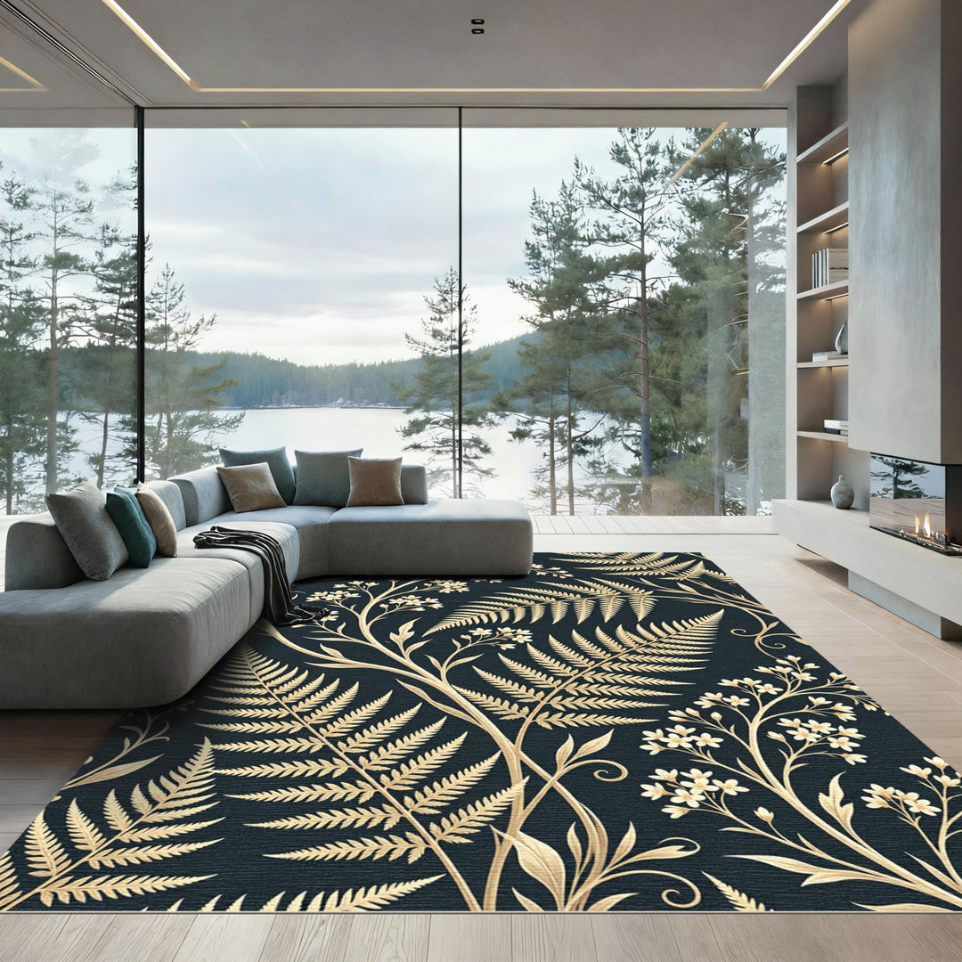 Golden Fern Botanical Floral Cream Rug