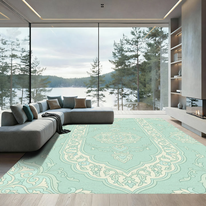 Soft Mint Floral Arch Medallion Rug