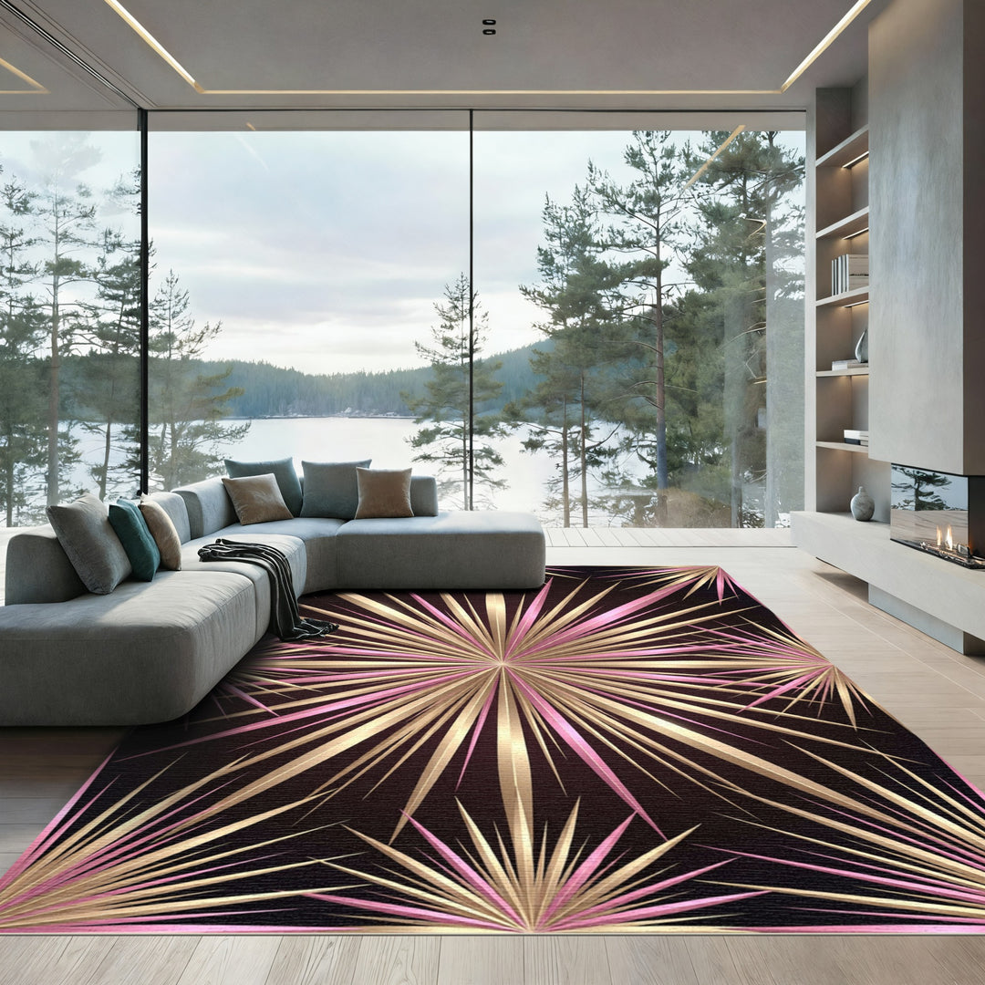 Pink Gold Burst Starburst Radiating Rug