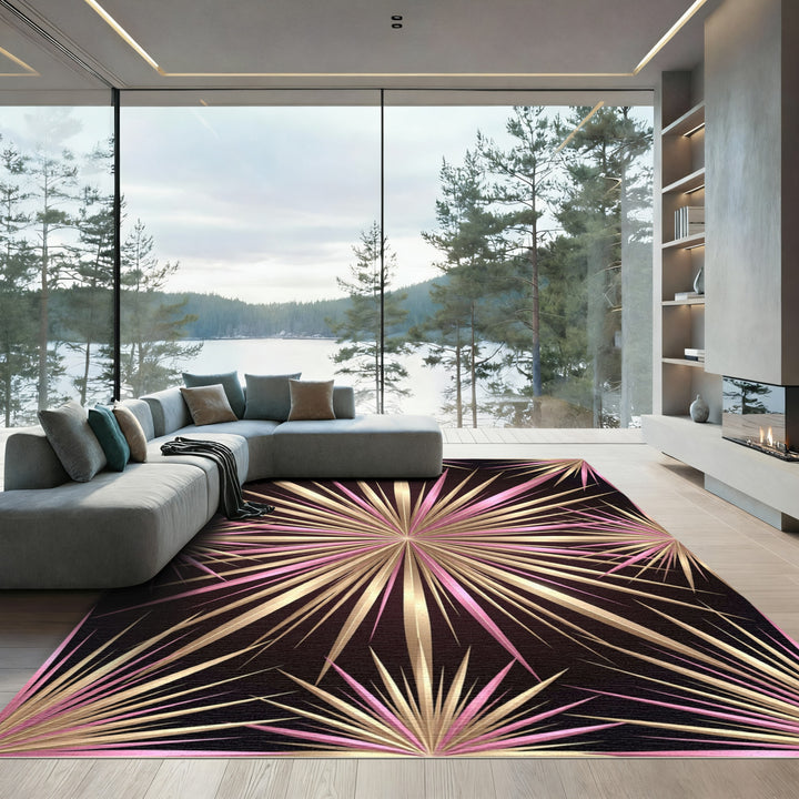 Pink Gold Burst Starburst Radiating Rug