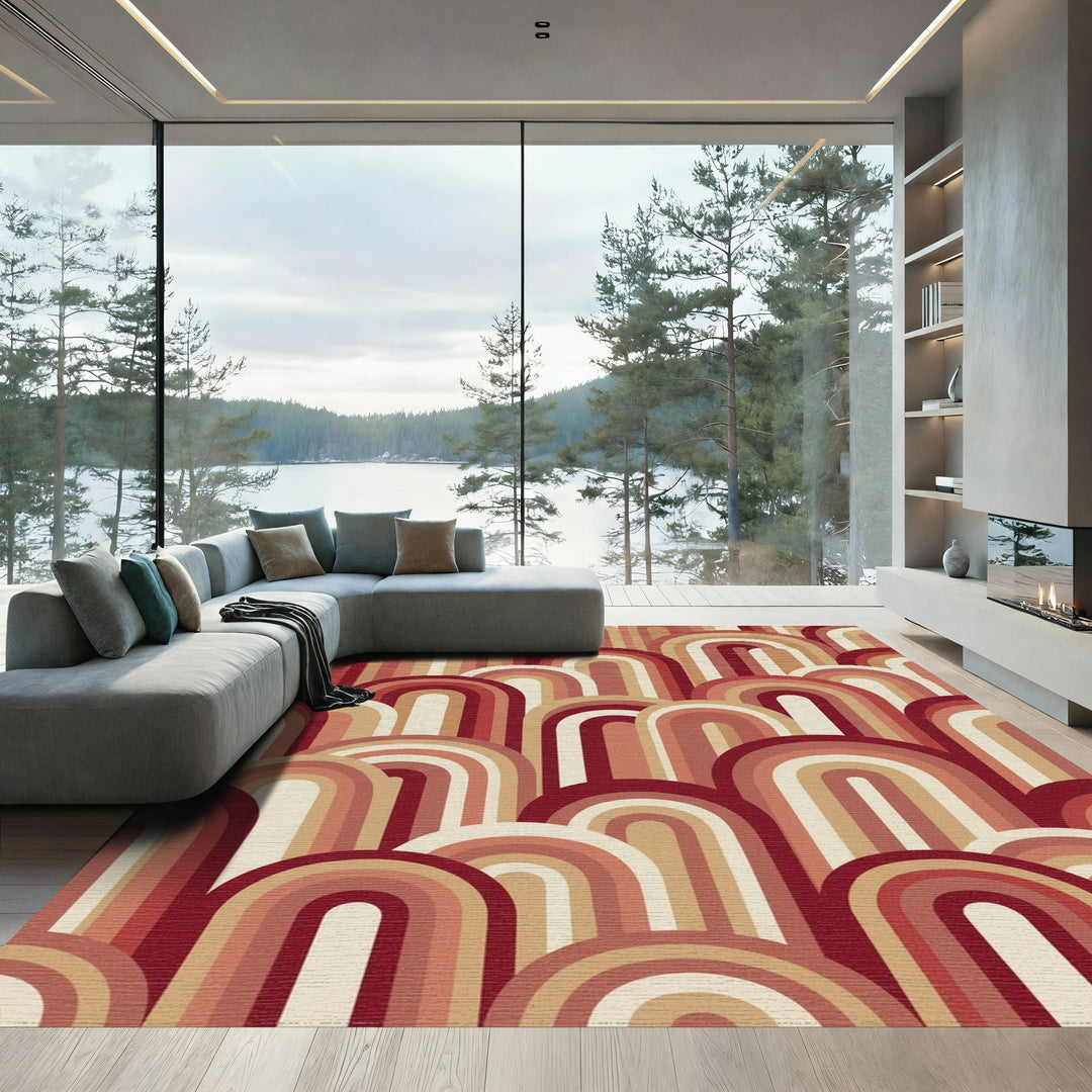 Retro Arc Arch Rainbow Tones Rug