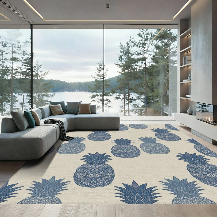 Navy Blue Ornate Pineapple Repeat Rug