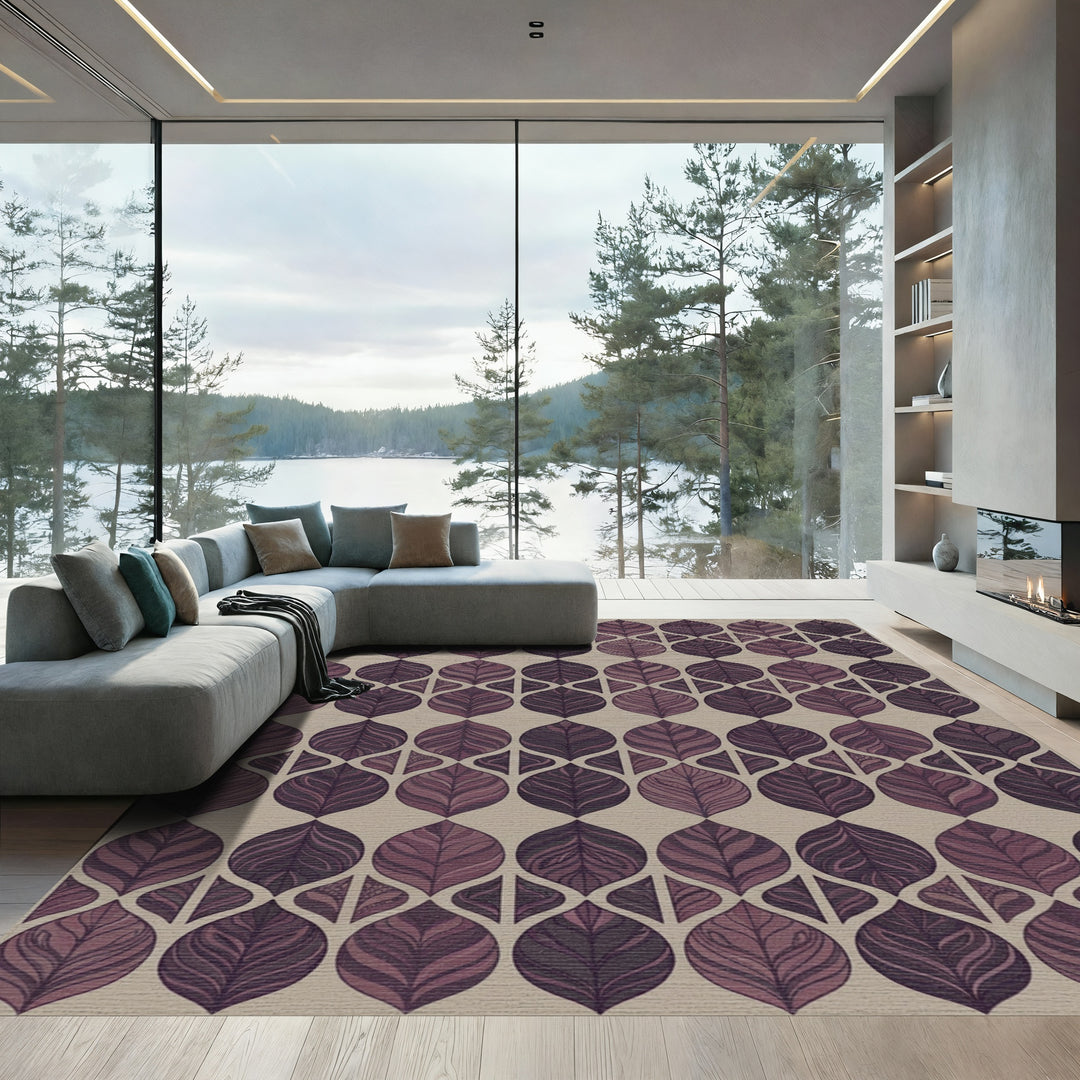 Deep Plum Leafy Intertwined Geometric Rug