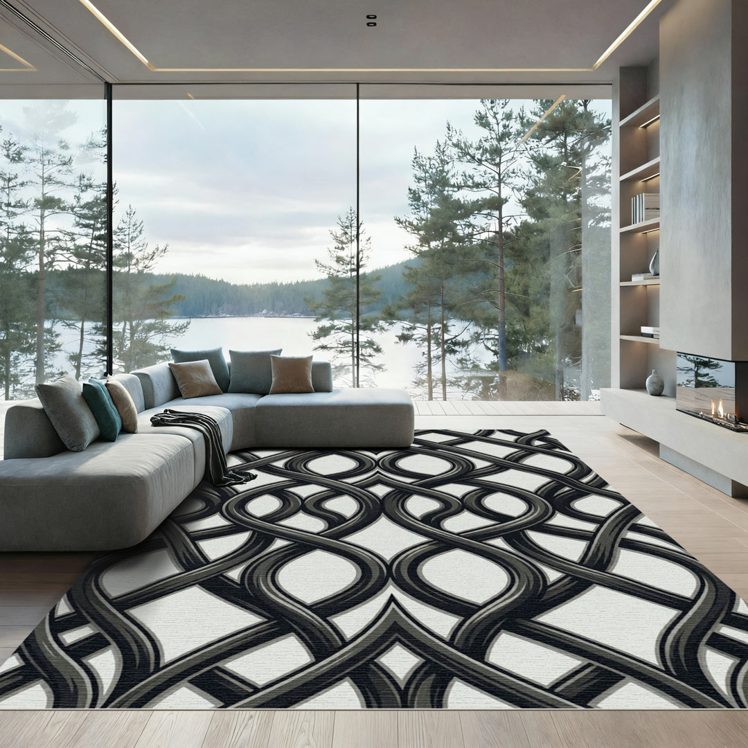 Intricate Black Intertwined Arabesque Rug