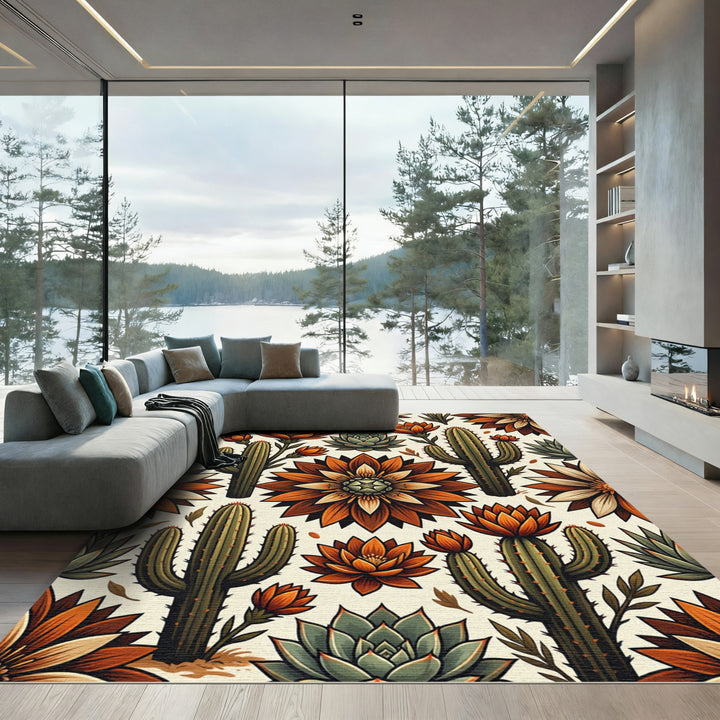 Desert Bloom Cactus Floral Art Rug