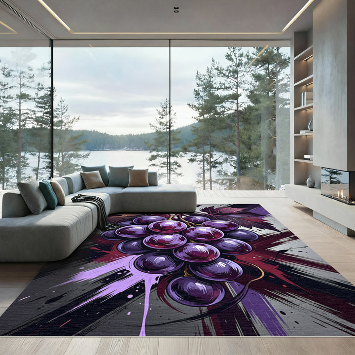 Bold Purple Grapes Burst Abstract Splatter Rug