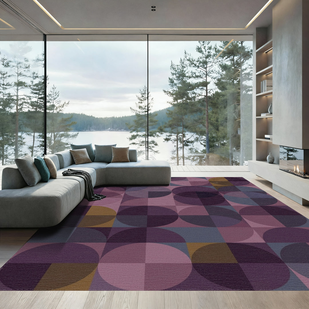 Deep Plum Geometric Quarter Circle Rug