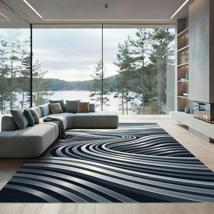 Abstract Silver Wave Scenic Rug