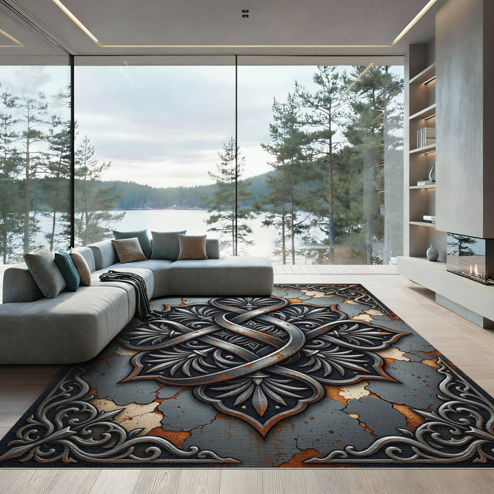Ornate Embossed Quatrefoil Medallion Rug
