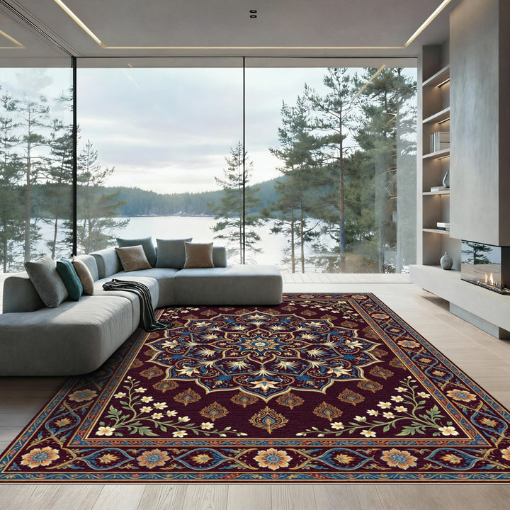 Rich Burgundy Floral Mandalas Rug
