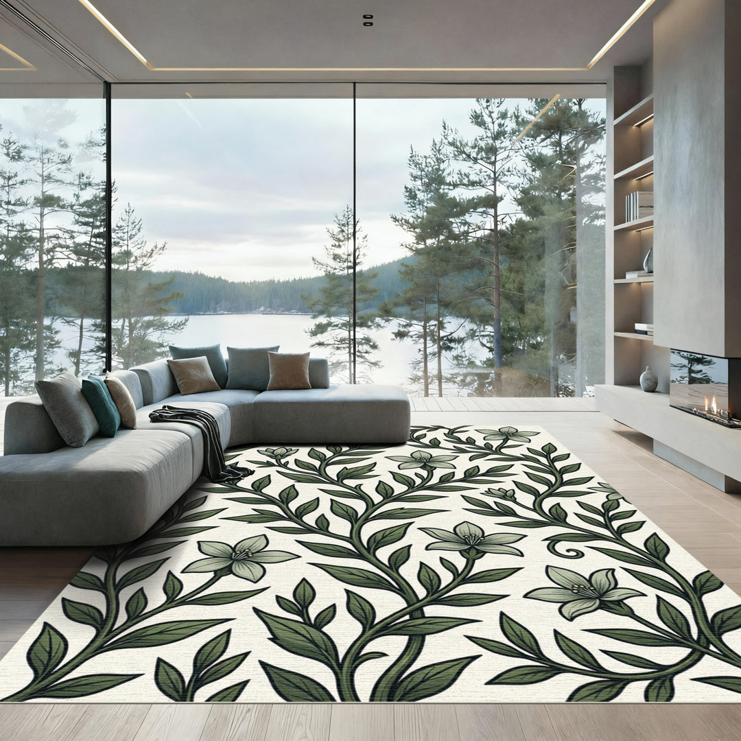 Art Nouveau Green Floral Branch Rug