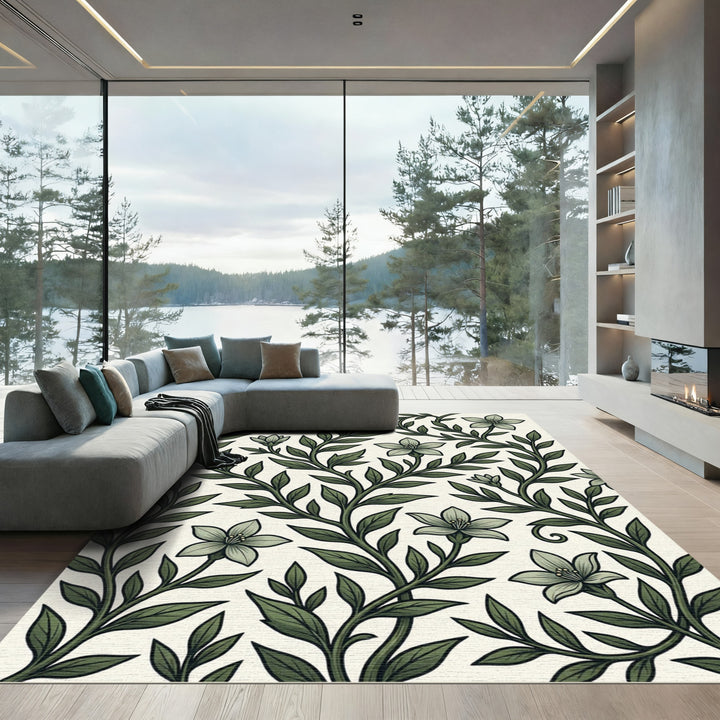 Art Nouveau Green Floral Branch Rug