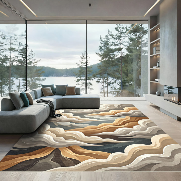 Ethereal Cloudscape Beige Abstract Rug