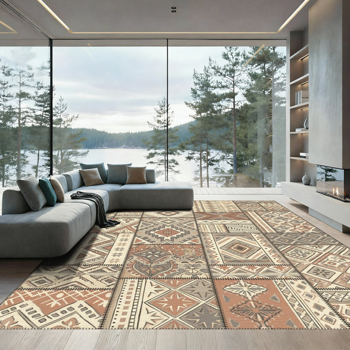 Earth Tones Patchwork Geometric Medallion Rug