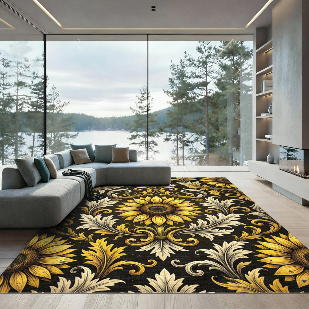 Golden Sunflower Baroque Swirl Rug