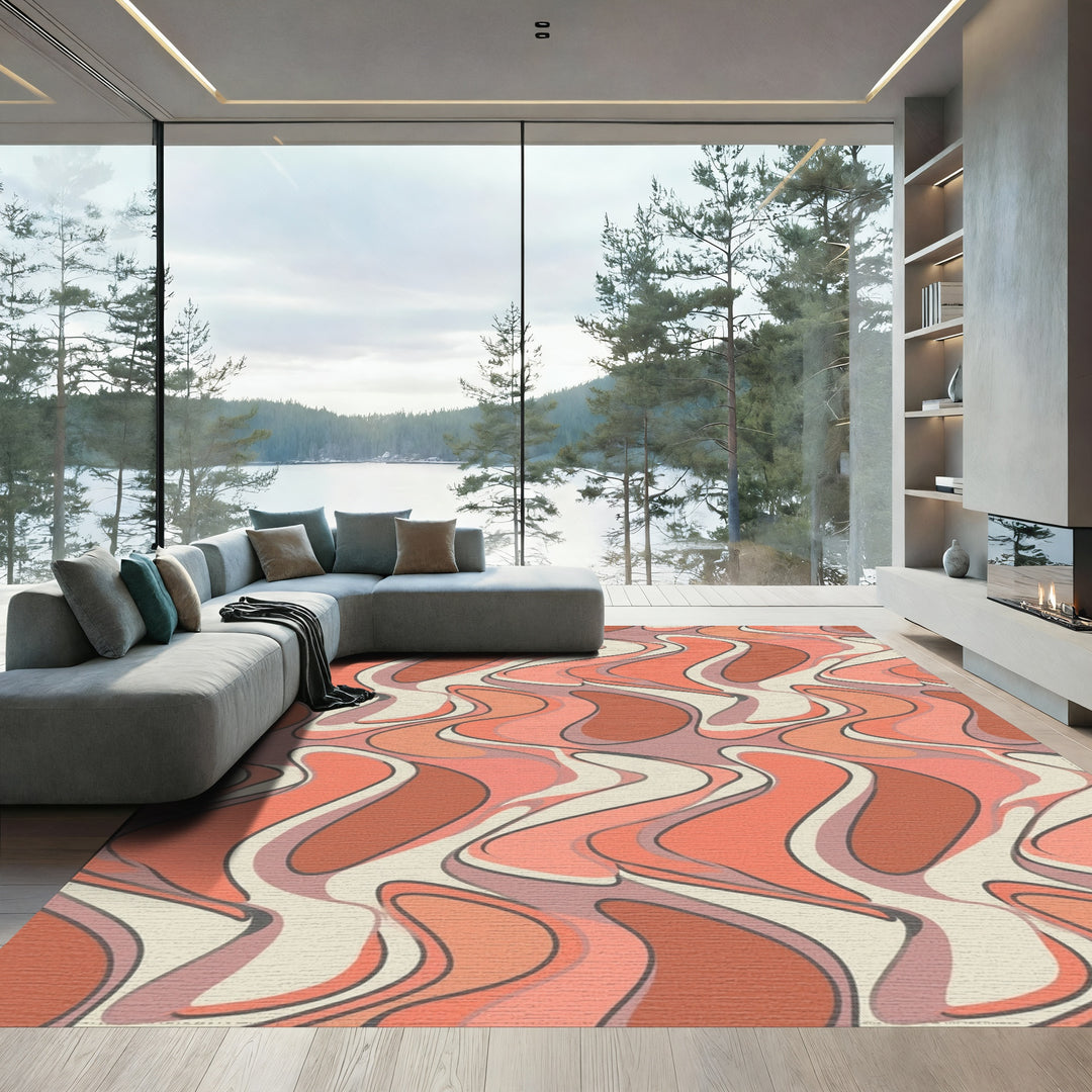 Retro Coral Abstract Wavy Flow Rug