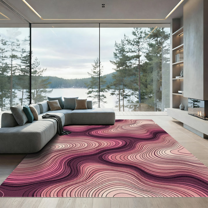 Mauve Pink Flowing Contour Waves Rug