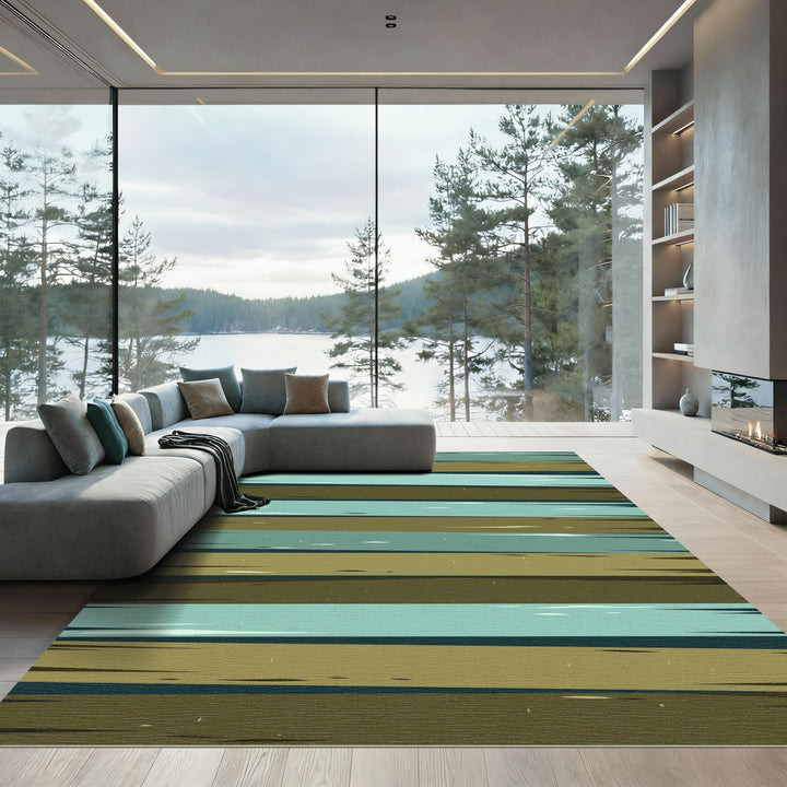 Coastal Blue and Brown Horizontal Stripe Rug