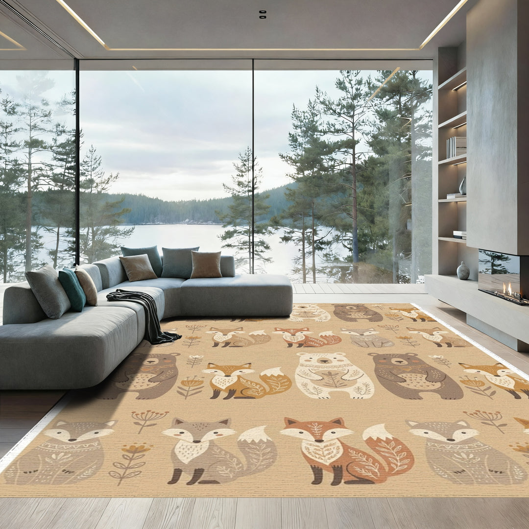 Woodland Friends Nature Folk Art Rug