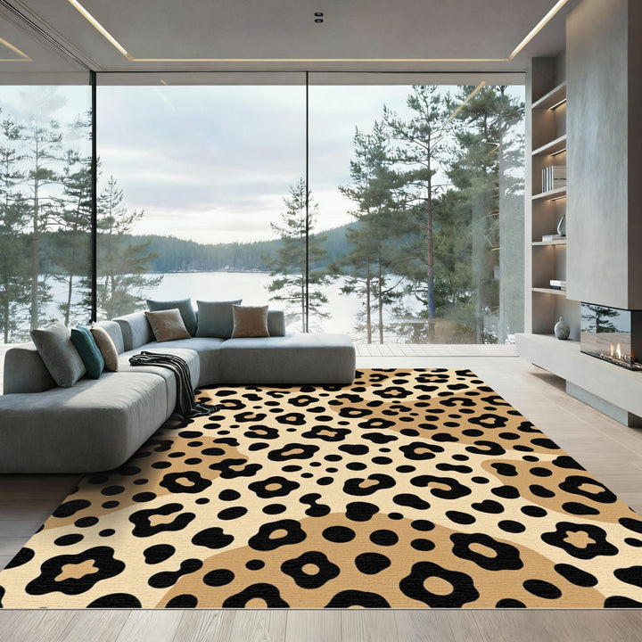 Classic Black Tan Leopard Spots Rug