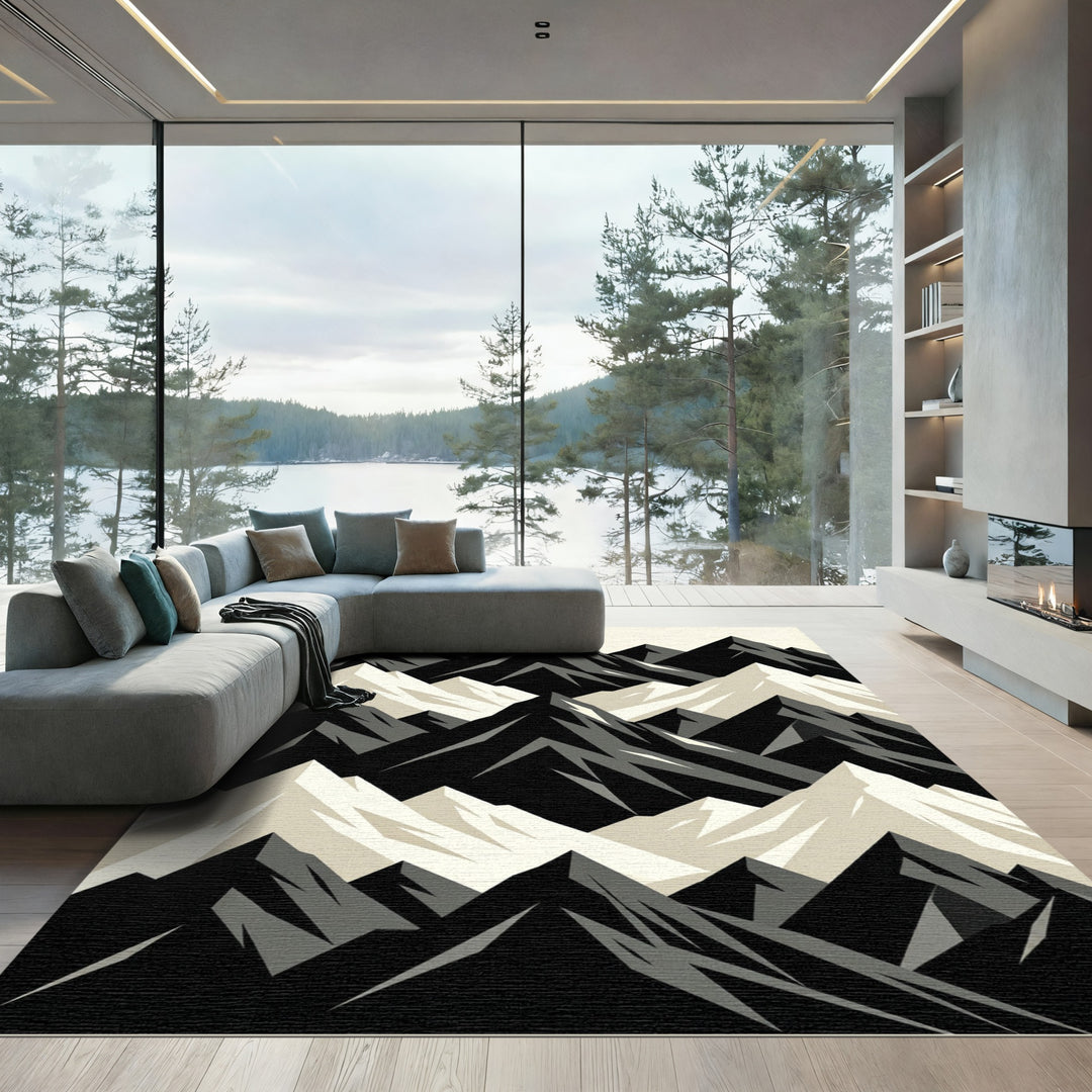 Monochromatic Jagged Mountain Range Rug