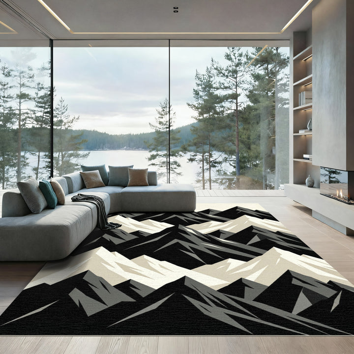 Monochromatic Jagged Mountain Range Rug