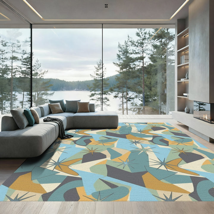Mid Century Atomic Starburst Shapes Rug