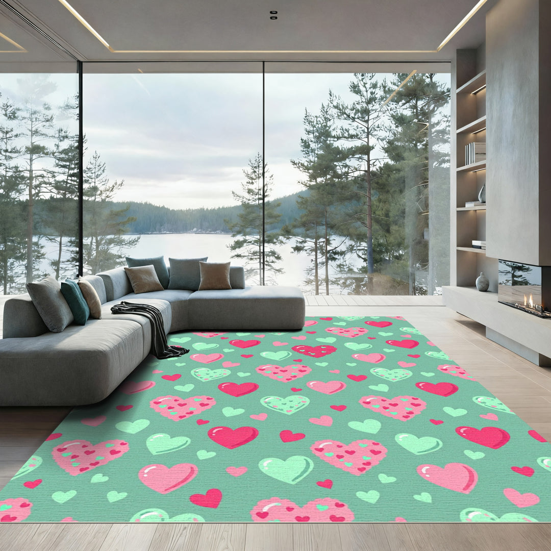 Sweet Pink Mint Hearts Rug