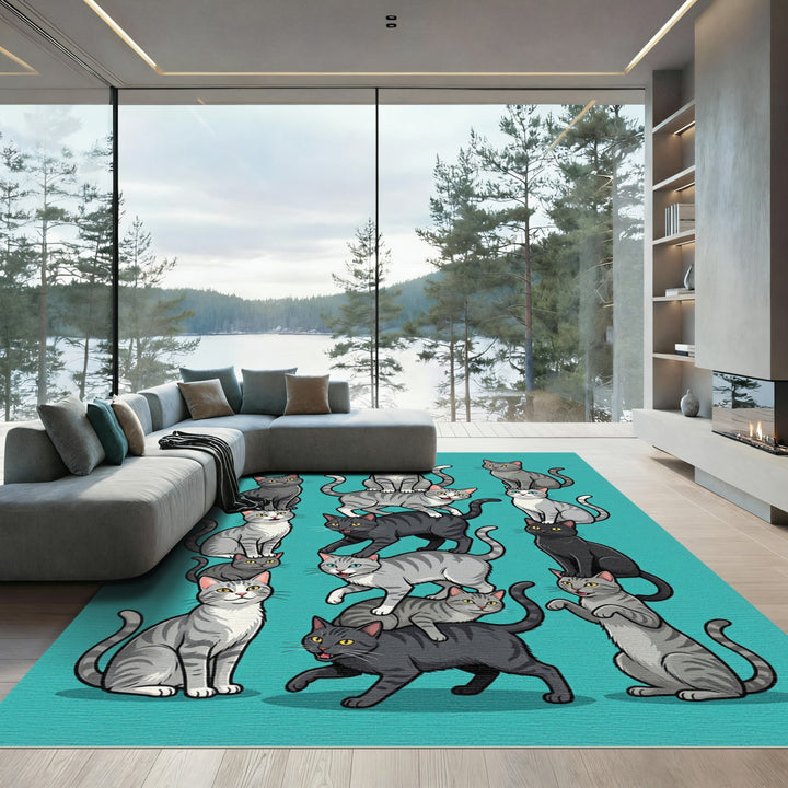 Whimsical Stacked Cats Graphic Rug