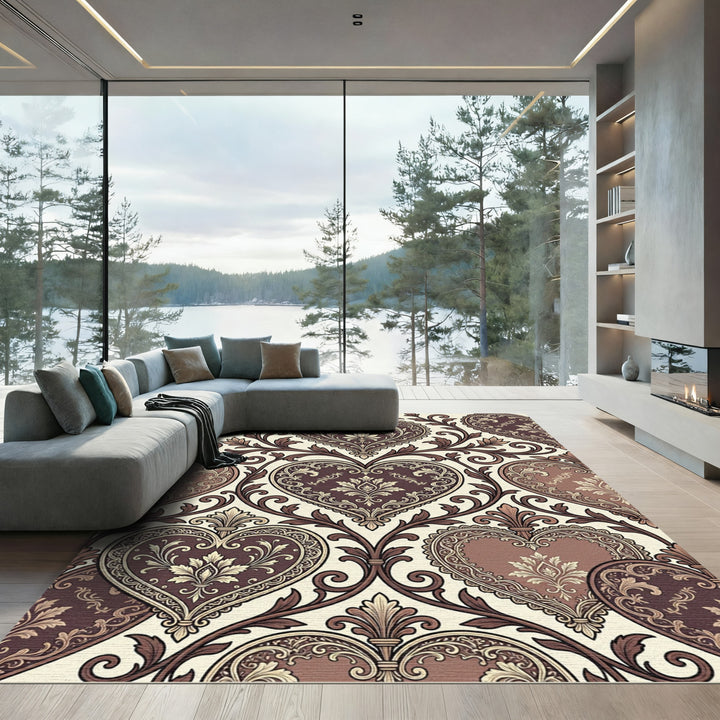 Ornate Victorian Heart Damask Rug