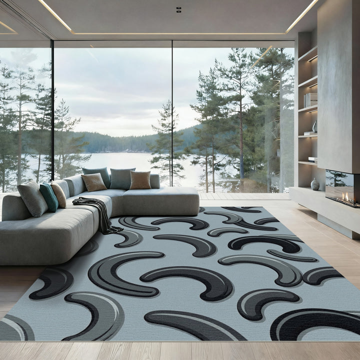 Dark Gray Crescent Overlapping Shapes Rug