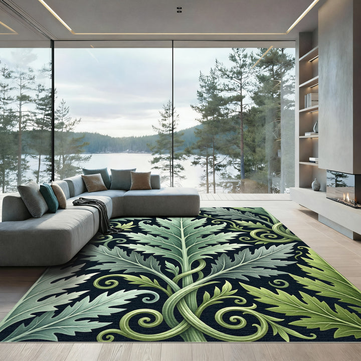 Art Nouveau Green Leaf Swirls Rug