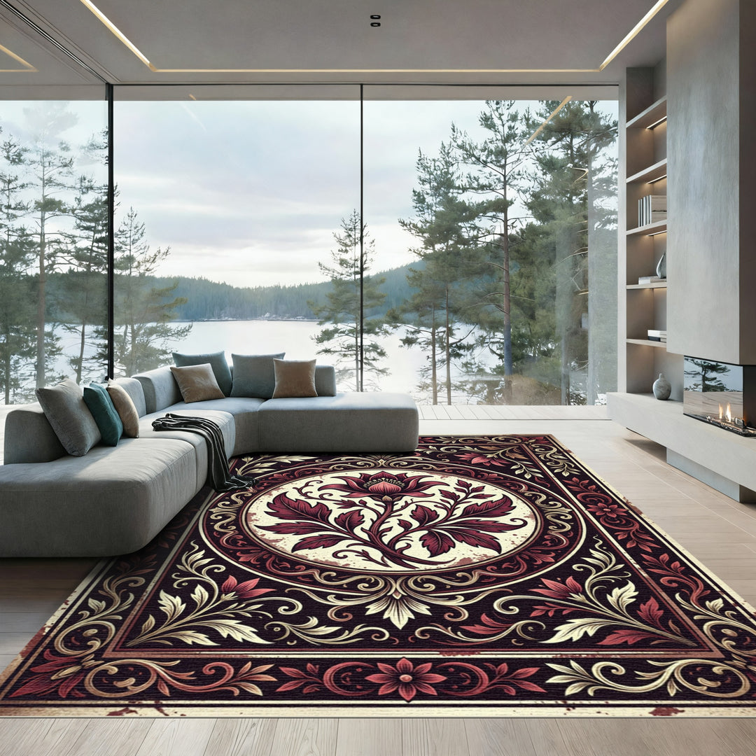 Ornate Floral Vine Symmetry Rug