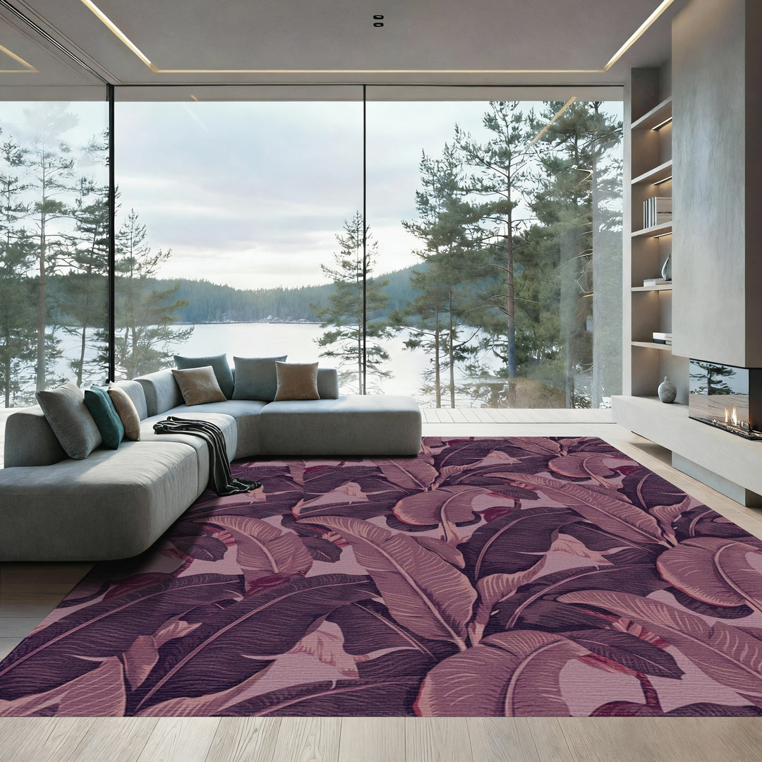Rich Plum Tropical Banana Leaf Rug