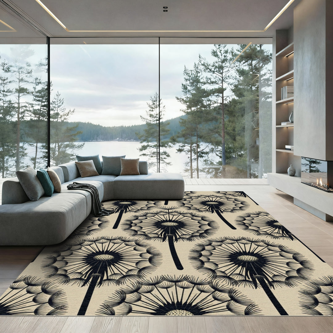 Black Dandelion Seedhead Outline Rug