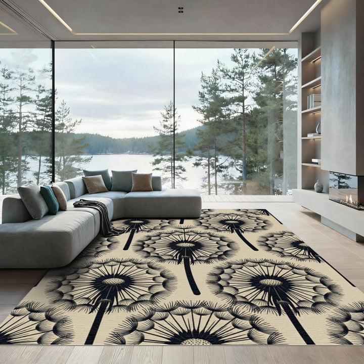 Black Dandelion Seedhead Outline Rug