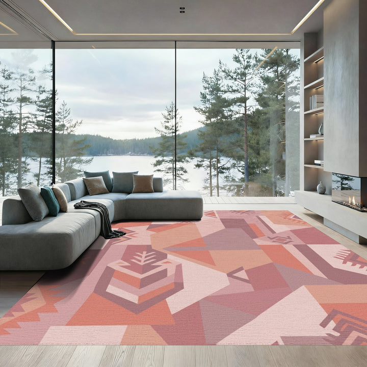 Terracotta Tribal Geometric Patchwork Rug