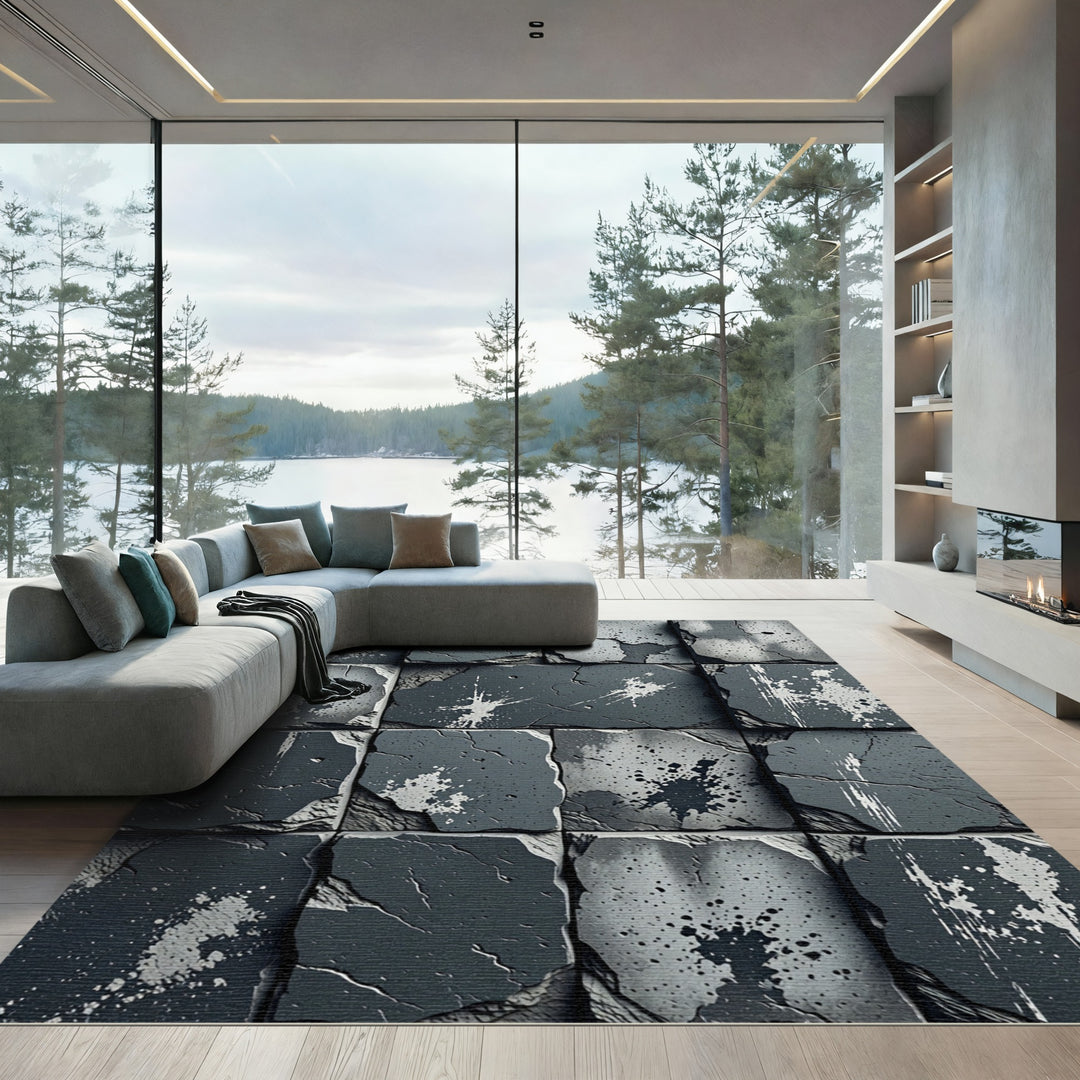 Textured Gray Splatter Stone Rug