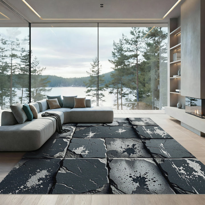 Textured Gray Splatter Stone Rug