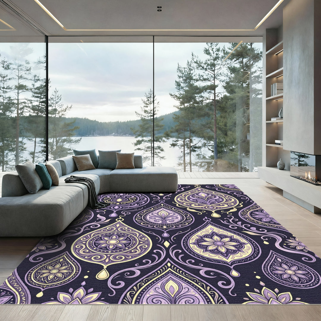 Purple Gold Paisley Floral Medallion Rug