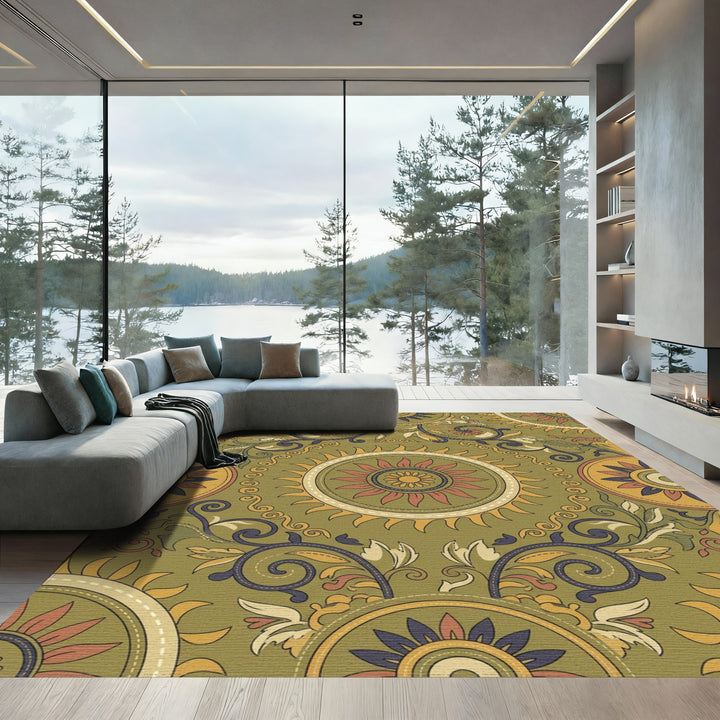 Ochre Sunburst Floral Medallion Rug