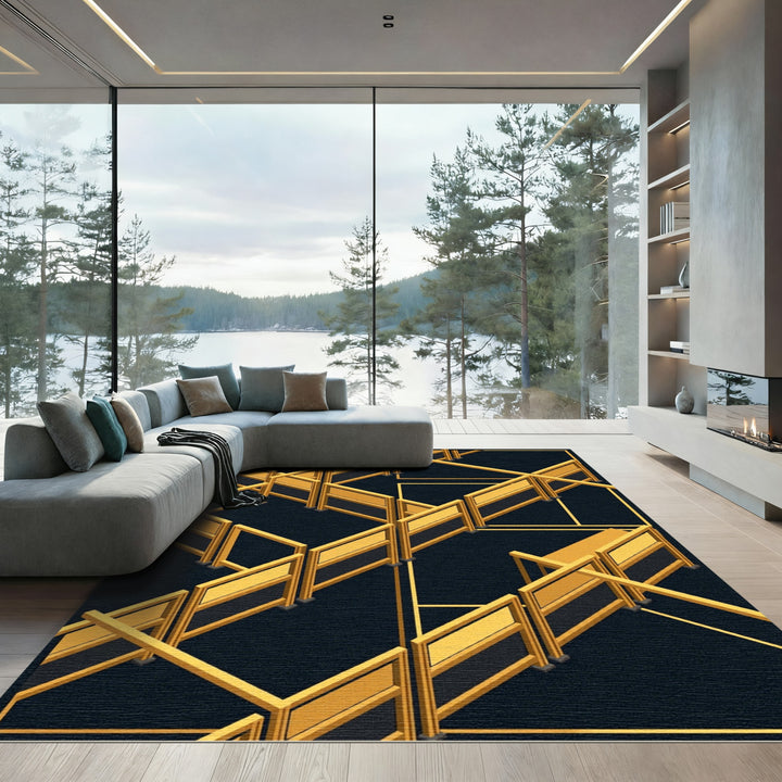 Golden Yellow Geometric Cubed Arrangement Rug