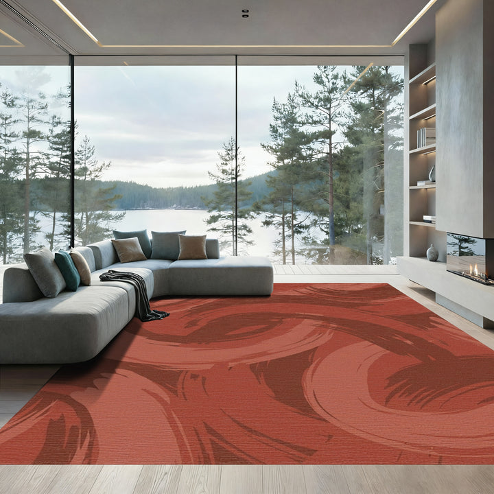 Terra Cotta Stroke Swirls Rug